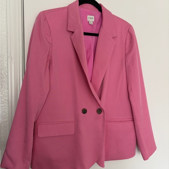 J. Crew Vibrant Pink Drapey Twill Double-Breasted Blazer - Picture 3 of 10